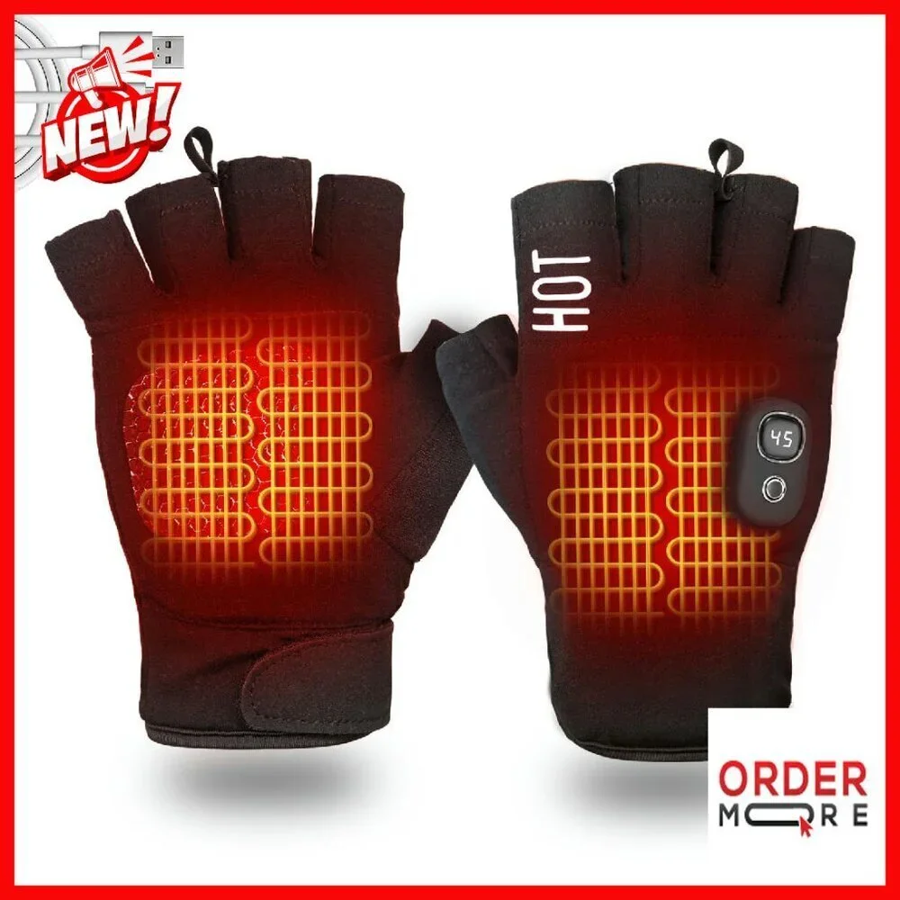 Rechargeable Heated Fingerless Gloves Touchscreen Winter Work Medium